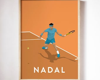 Rafael Nadal Art Print, Tennis Player Poster, Vintage French Open Print, 300 x 400mm
