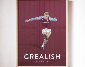 Jack Grealish Aston Villa Poster Player Art Print Aston Villa Gift, 300x400mm