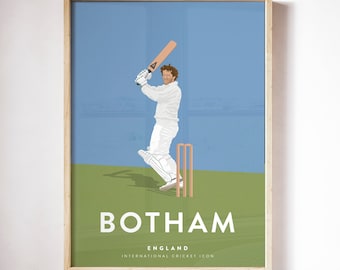 Ian Botham, equipo de críquet de Inglaterra: impresión vintage de jugador de partidos de prueba ingleses en tamaño A3/A4