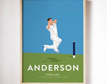 James Anderson Cricket Team Player Print, Cricket Icon Fan Poster A4/A3