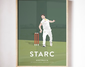 Mitchell Starc Australia Cricket Team - Vintage Australian Test match Player Print A3/A4