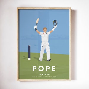 Pôster Ollie Pope Seleção Inglesa de Críquete - Jogador Ícone Internacional de Rebatidas Impressão A3/A4