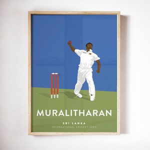 Muttiah Muralitharan Sri Lanka Cricket Team - Vintage Sri Lankaanse test match speler print A3/A4