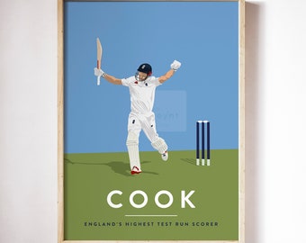 Alastair Cook England Cricket Legend Player Print, A4/A3