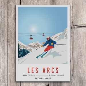 Les Arcs, France Vintage Snowboard/Ski A3 A4 Travel Poster Art Print Recycled Paper image 2