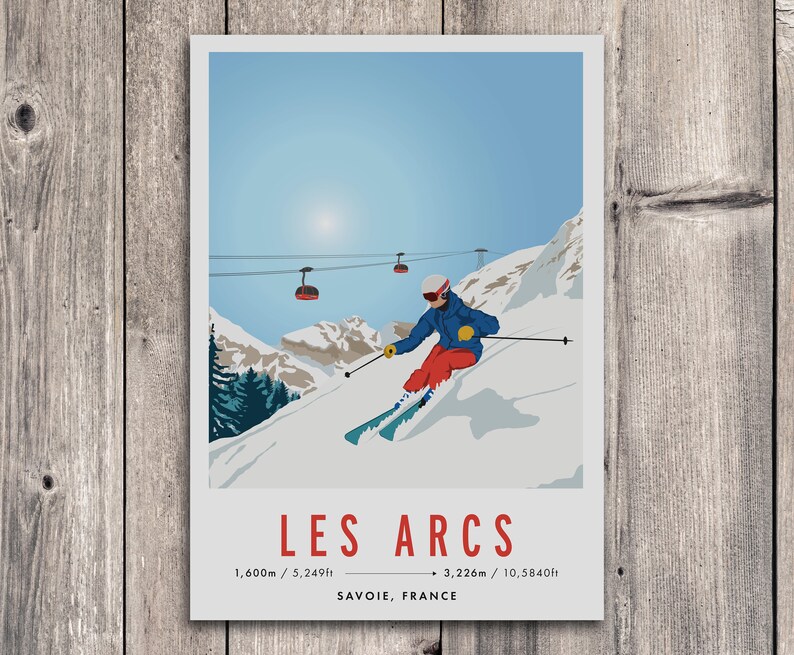 Les Arcs, France Vintage Snowboard/Ski A3 A4 Travel Poster Art Print Recycled Paper image 2