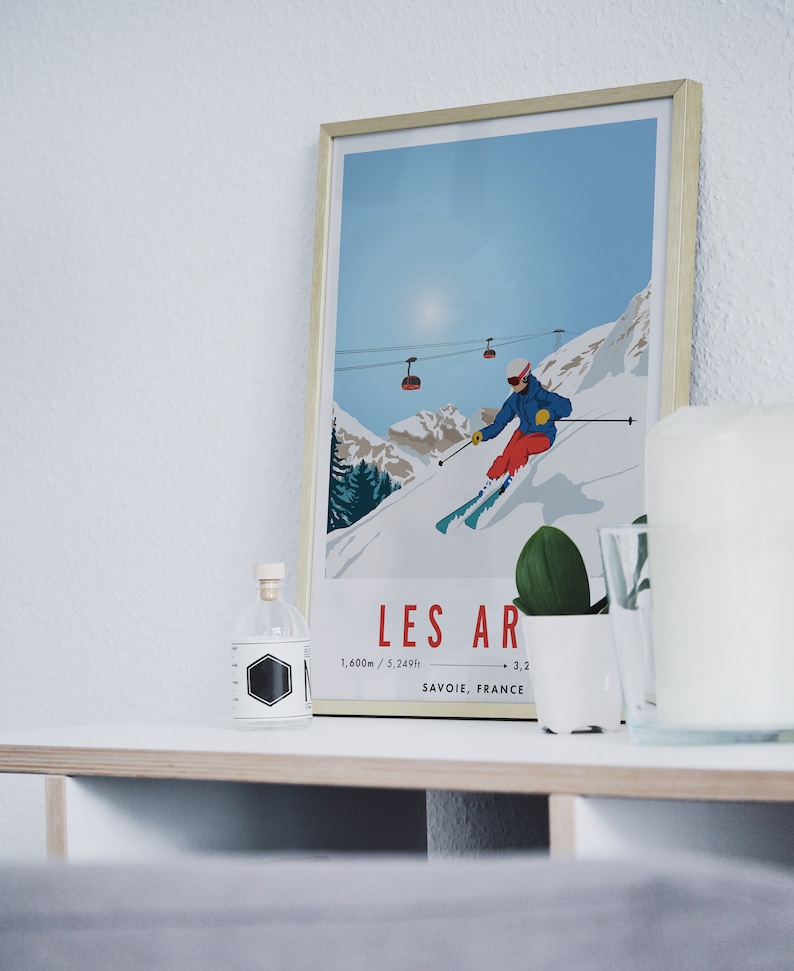 Les Arcs, France Vintage Snowboard/Ski A3 A4 Travel Poster Art Print Recycled Paper image 3