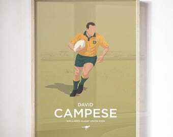 David Campese Australia Rugby Print | Wallabies Rugby Gift | Rugby Wall Art | Australia Rugby Poster | Rugby Birthday Gift