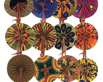 Single Random Mixed Print Hand Made African Folding Fan From Ghana