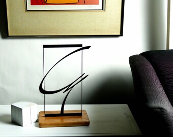 Abstract Steel Table Sculpture: Modern Minimalist Fine Art