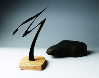 Mysterious Sculpture, Small Metal Art Nouveau, Modern Abstract Minimalist, Solid Thick Steel