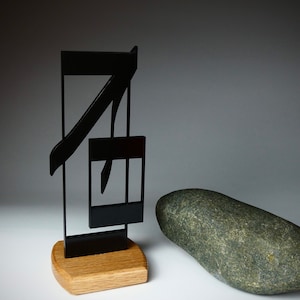 Abstract Sculpture, 8” Black Modern Minimalism for your Nightstand, Metal-Solid Thick Steel