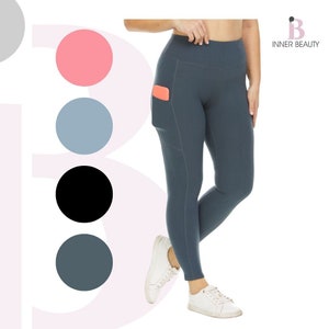 Womens Workout High Waisted Solid Yoga Leggings With Pockets