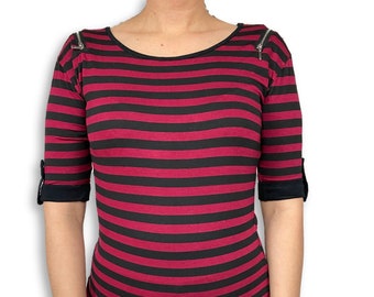 Womens Striped Long T-shirt with zippers