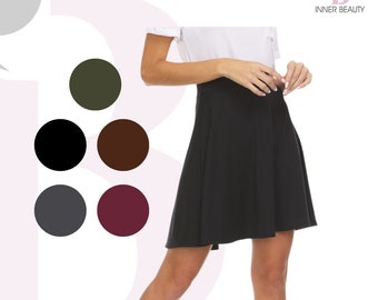 Women's Basic Versatile Skater Skirt Stretchy High Waisted A line Flared Mini Skirt