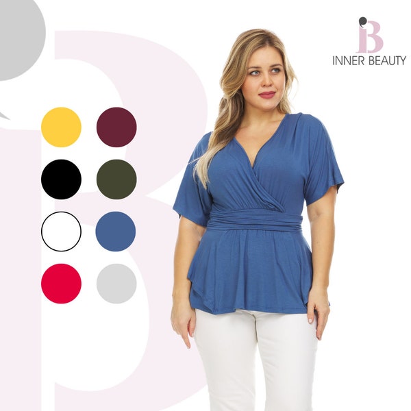 Womens Plus Size Short Sleeve Deep V neck Surplice Top - Pull on Wrap Top Shirts