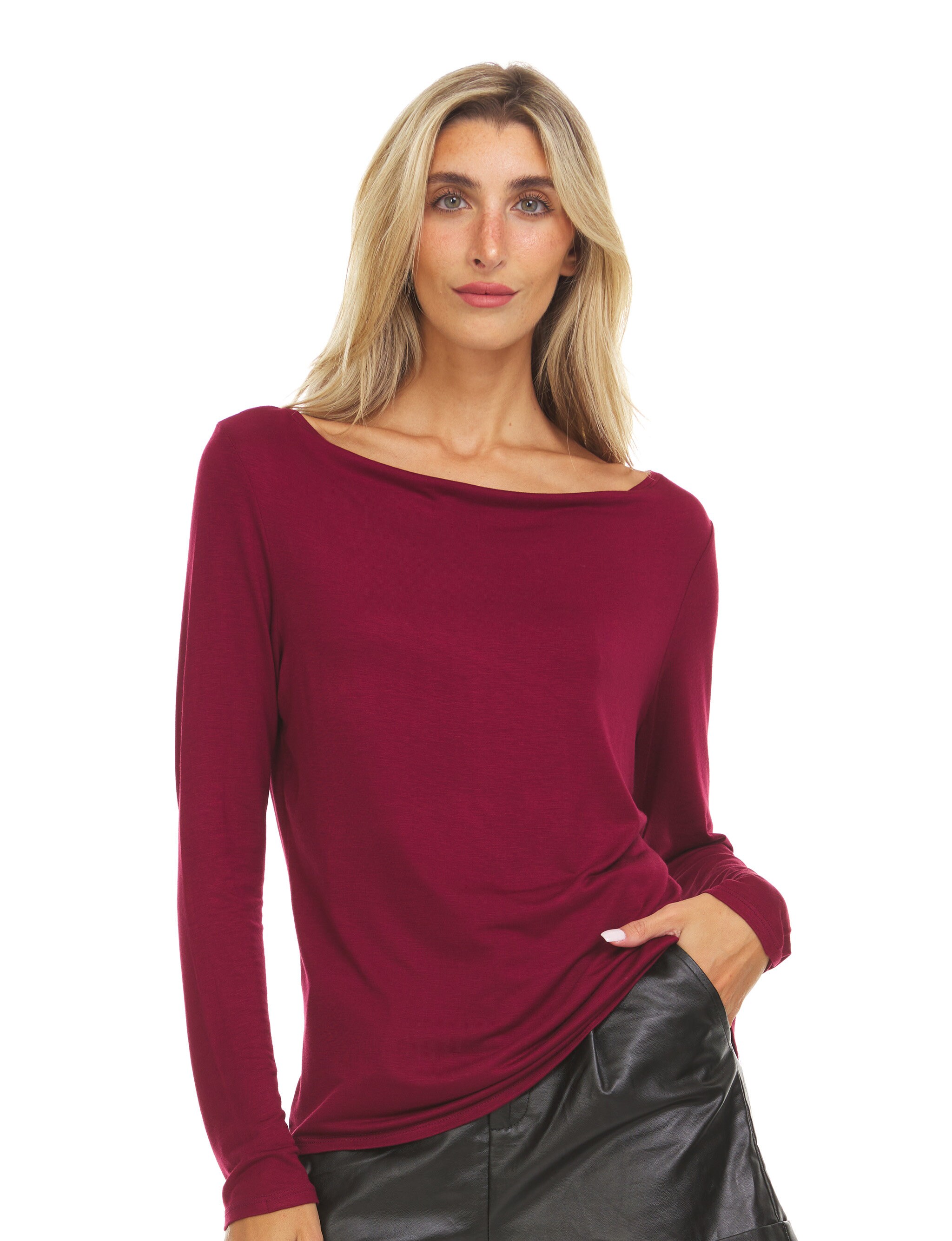 Womens Long Sleeve Draped Boat Neck Solid Top - Etsy