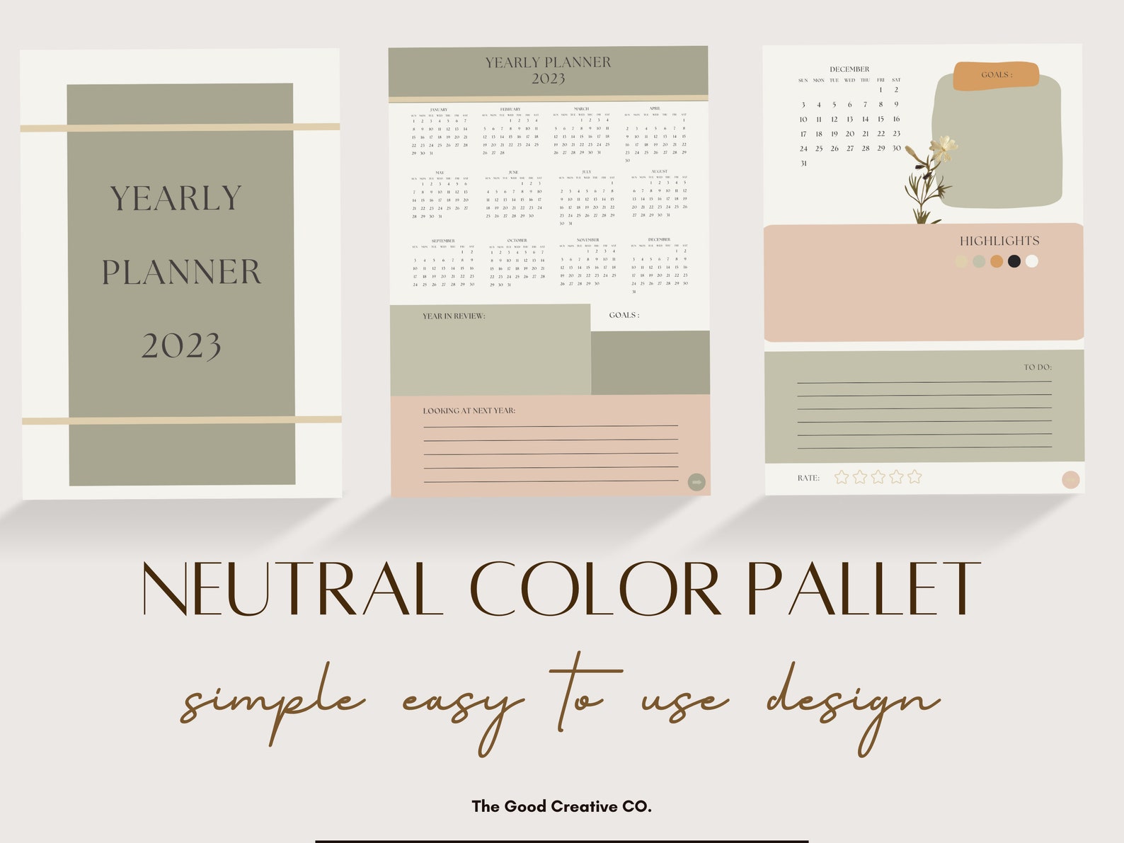 Yearly 2023 Printable PDF Planner and Calendar, Simple Aesthetic ...