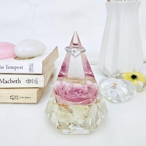 Pink Rose & Hydrangea Resin Ring Holder: Romantic Floral Keepsake Gift (4" Tall)