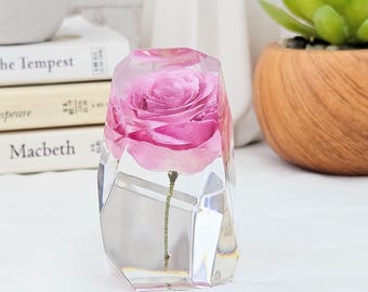 Tender Promise Pink Rose In Resin: Romantic Botanical Keepsake Gift