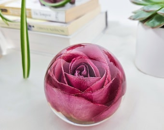 Crimson Red Rose In Resin Sphere: Real Floral Keepsake Gift