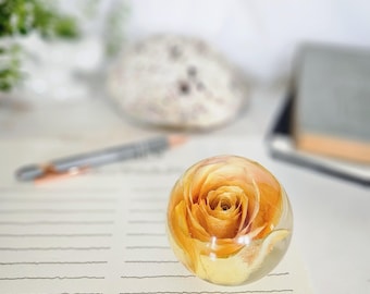 Yellow Rose In Resin Sphere: Real Floral Keepsake Gift