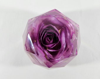 Dark Lavender Rose Resin Ornament, Forever Real Flower, Gifts for Anniversary, Valentine's, Mother's/ Daughter, Wedding, Christmas, Birthday