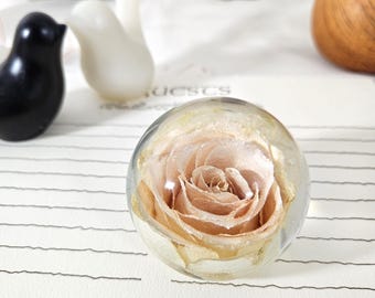 Handmade Resin Sphere with Preserved Rose - Floral Crystal Ball Décor (2.5 in)