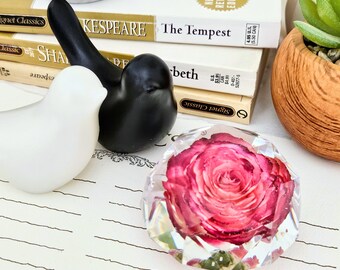 Crimson Whisper Rose in Resin Geo Dome: Romantic Floral Decorative Keepsake Gift