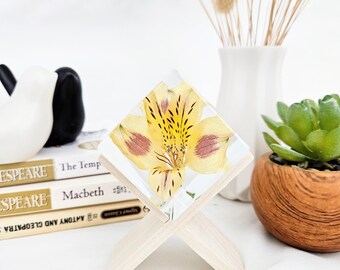 Yellow Alstroemeria in Resin Cube: Romantic Floral keepsake Gift