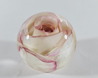 White Rose/ Pink Edge Paperweight, Real Floral Resin Ornament, Forever Flower Gifts, Unique Gifts, Crystal Vibes, Home Décor, Gift For Her