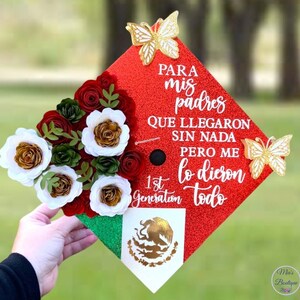 Custom Personalized Mexican Floral Graduation Cap Topper Sunflower Design Para Mis Padres Floral Topper