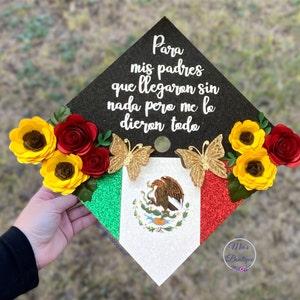Custom Mexico Graduation Cap Topper Para Mis Padres Floral