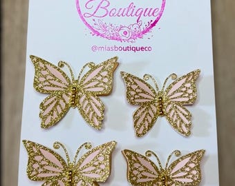 Pink and Gold Butterfly Embellishments: DIY Crafting, Set of 4