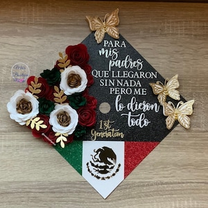 Mexico Graduation Cap Topper Floral Mexican Sunflower Roses Grad Cap Para Mis Padres