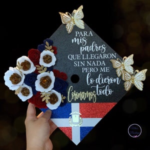 Gorra de graduación con bandera dominicana personalizada, gorra de graduación floral personalizada
