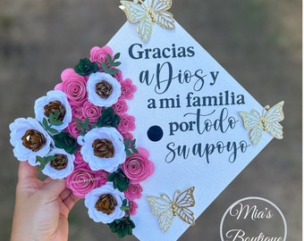 Handmade Mexico Graduation Cap Topper: Floral Butterflies, Personalized