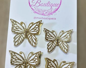 Handcrafted Gold Glitter Butterfly Embellishments - Set of 4