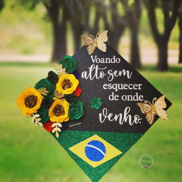 Custom Brazil Graduation Cap Topper Personalize Brazilian Graduation Cap Brazil Flag Floral Graduation Cap