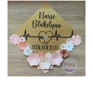 Krankenschwester-Abschluss-Kappe / Still-Abschluss-Kappe / Blumen-Abschluss-Topper / Sonnenblume-Rosen-Abschlusskappe / benutzerdefinierte Abschlusskappe