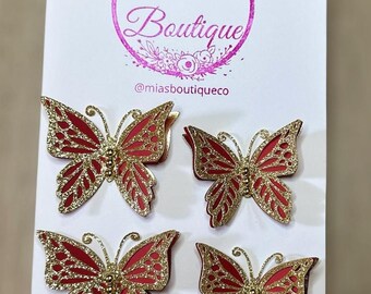 Red and Gold Butterflies: DIY Embellishments - Set of 4