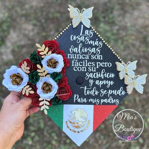 Adorno floral mexicano personalizado para birrete de graduación: diseño de girasol personalizado / Adorno floral "Para mis padres"