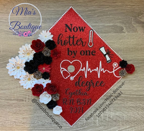 Red Glitter Graduation Cap Topper with Red and White Roses Graduation Cap Topper Custom/ Personalize Grad Topper/ 3D  main image 3