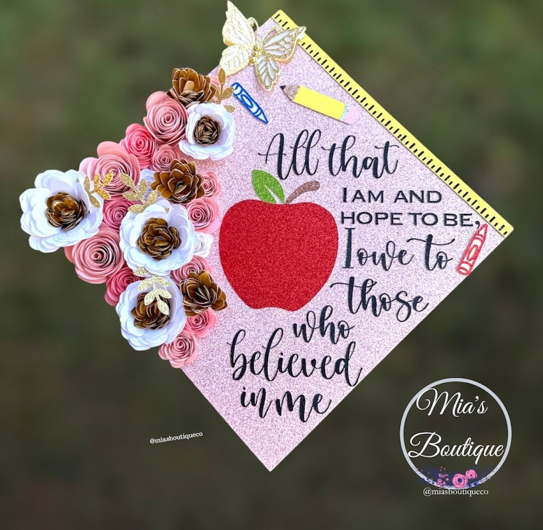 Small Roses For Grad Cap Graduation Cap Topper Teacher Personalized Grad Cap Floral Sunflower ...