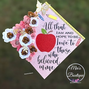 Graduation Cap Topper Teacher Personalized Grad Cap floral Sunflower Roses