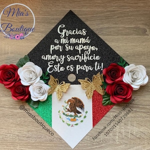 Custom Personalized Mexico Graduation Cap Topper Latino Graduation Cap Floral Sunflower Roses Graduation Cap