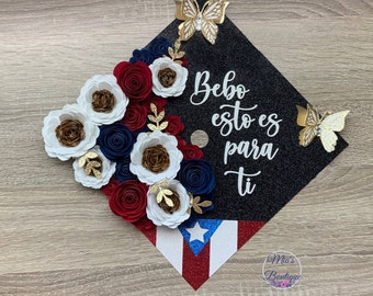 Custom Puerto Rico Graduation Cap Topper Personalized Floral  Grad Cap