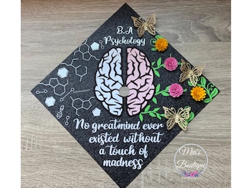 Psychology Graduation Cap Topper Personalized Psychology Major Grad Cap Topper No Great Mind Has Ever Existed Without A Touch Of Madness