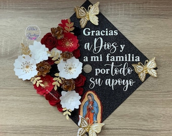 Custom Floral Graduation Cap Topper: Handmade Roses & Butterflies