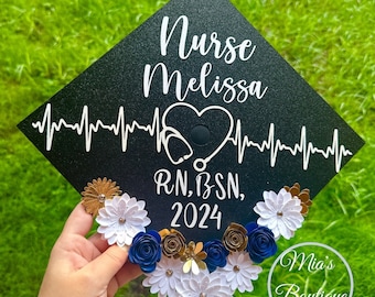 Nurse Graduation Cap Topper: Glitter Floral, Handmade